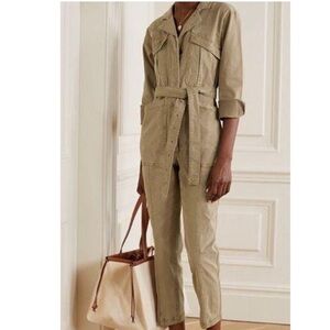 Alex Mill Expedition Jumpsuit Medium Tie Waist Washed Twill Long Sleeve Khaki